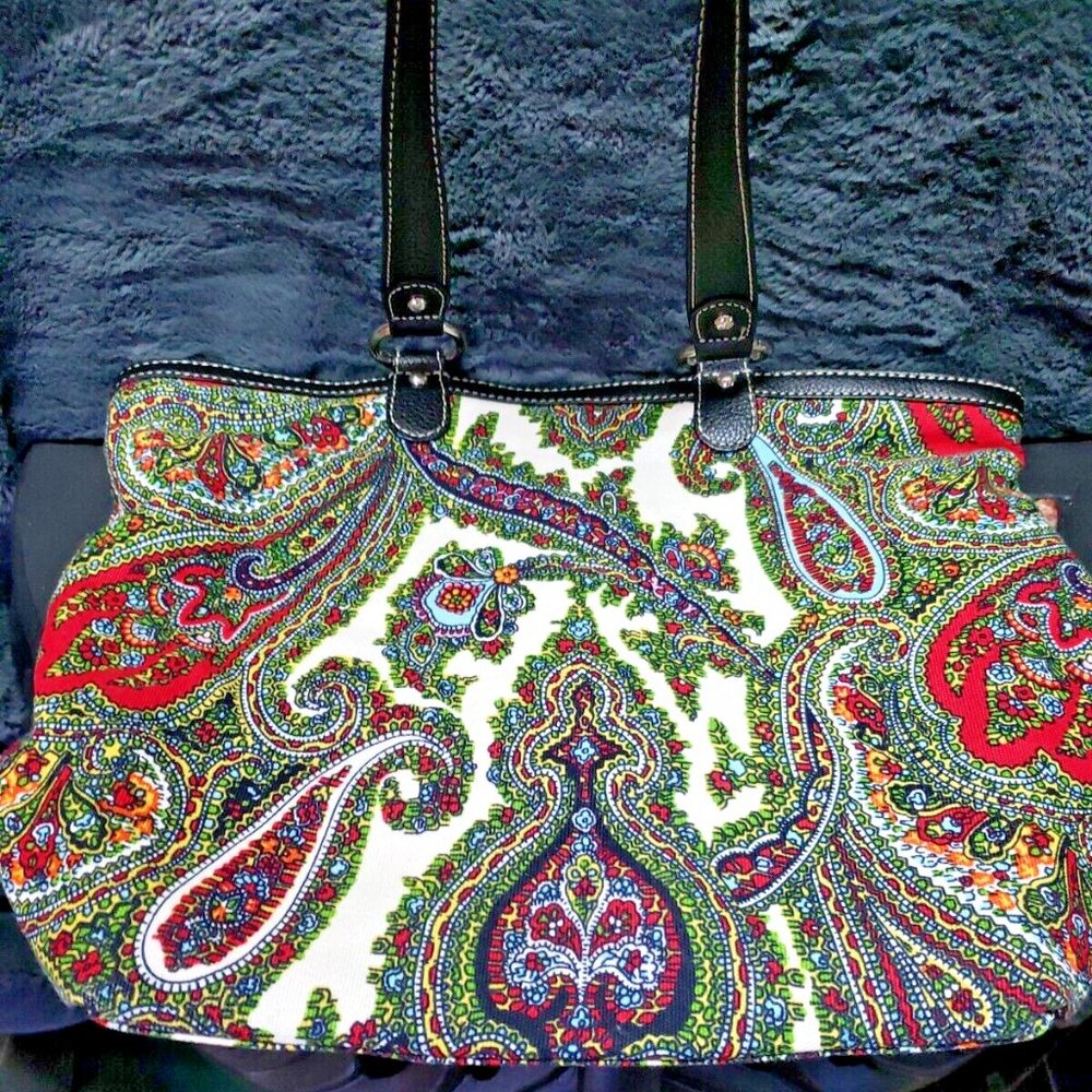 Talbots Leather Trim Paisley Tote/Shoulder Bag Purse ~ Excellent!